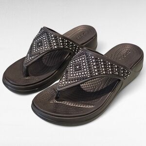 Crocs Monterey Shimmer Wedge Sandals Black Size 10